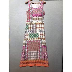Paperwhite 100% Silk Maxi Dress Women’s 6 Boho Tribal Print Sleeveless A-Line
